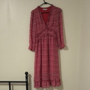 Chic Long Sleeve Red Floral Dress